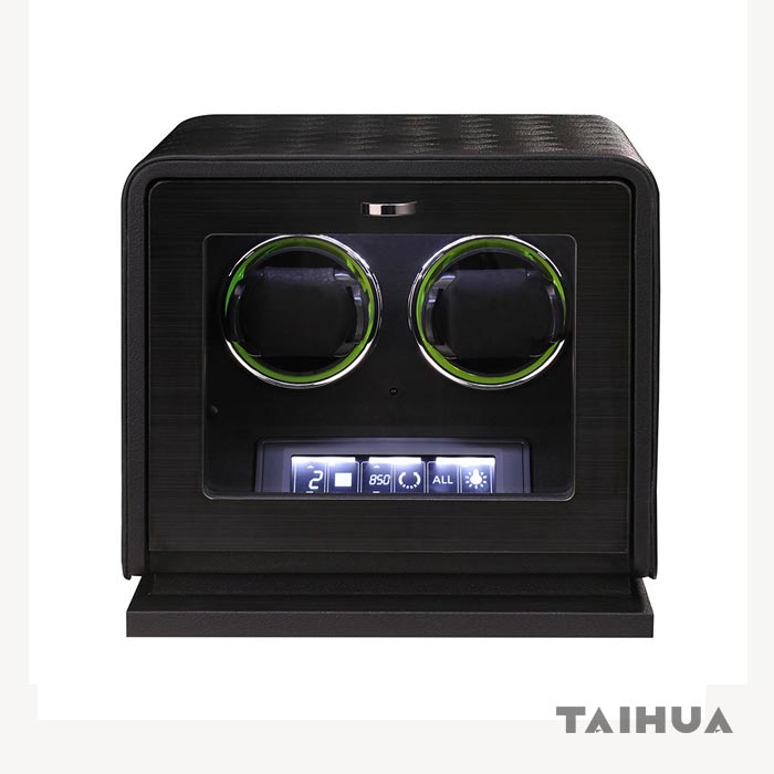 Black/Green/Orange Leather Double Watch Winder