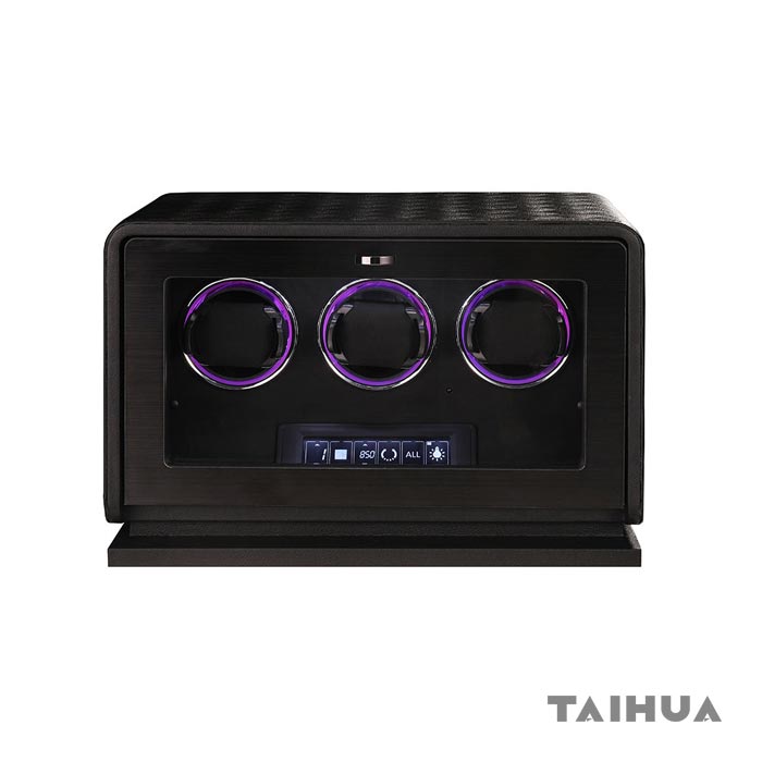 Black/Green/Orange Leather 3 Watch Winder Box