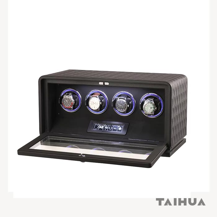 Black/Green/Orange Leather 4 Watch Watch Winder