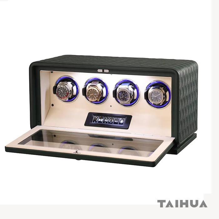 Black/Green/Orange Leather 4 Watch Watch Winder