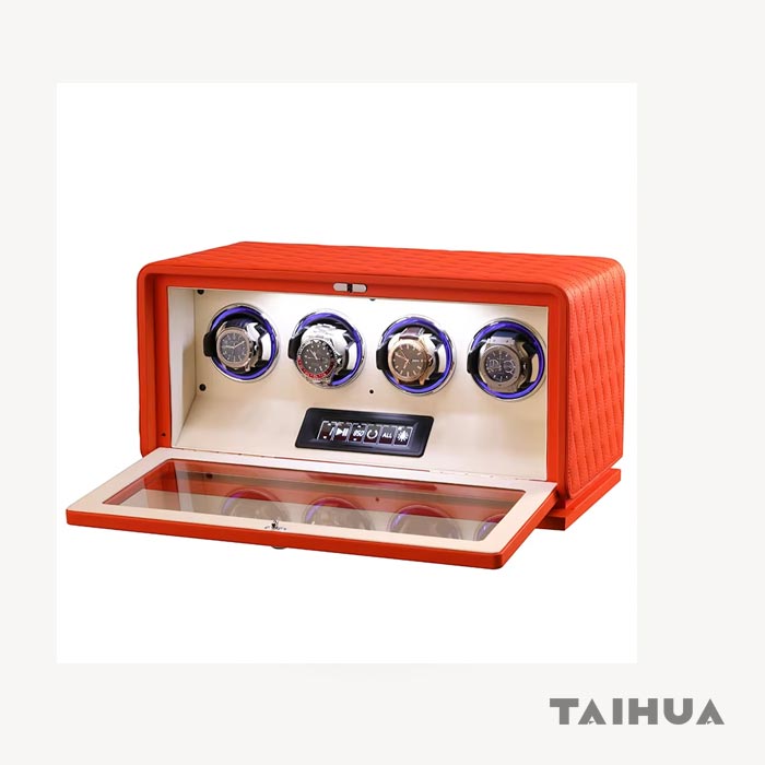 Black/Green/Orange Leather 4 Watch Watch Winder