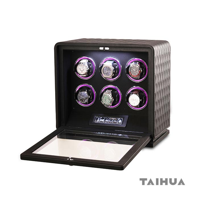 Luxury Black/Green/Orange Leather Watch Winder 6 Watches