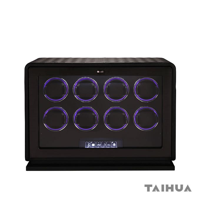 Black/Green/Orange Leather Watch Winder 8 Slot Box