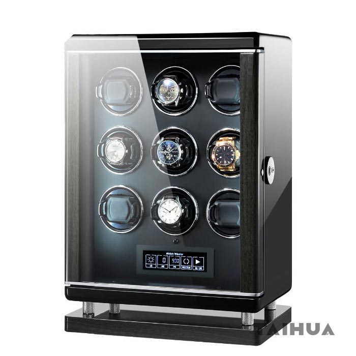 Luxurious Bright Black Wood 9 Watch Winder Box