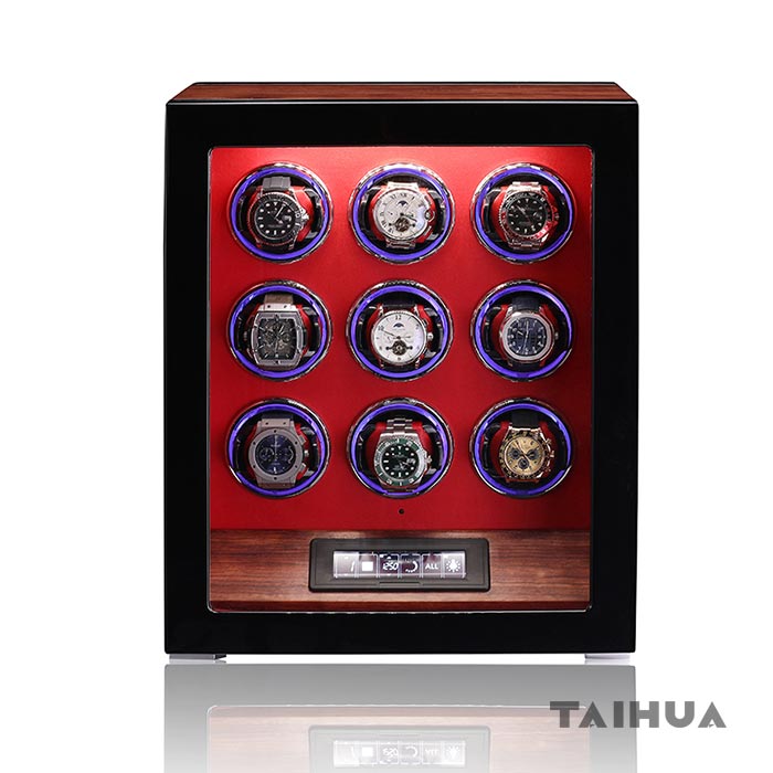Luxury Wooden Watch Winder for 9 Watches with Fingerprint 