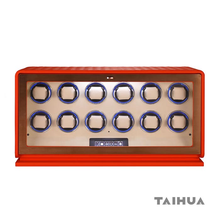 Luxury Black/Green/Orange Leather Watch Winder 12 Watches