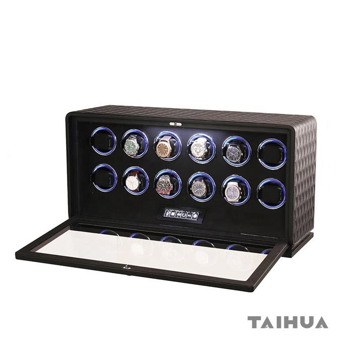 Luxury Black/Green/Orange Leather Watch Winder 12 Watches