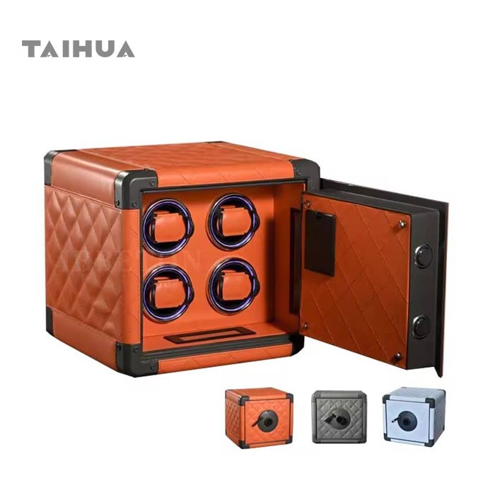 Luxury Leather Small 4-Watch Automatic Watch Winder Safe