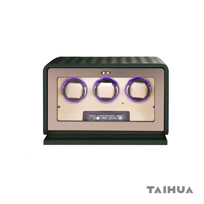 Luxury Leather Automatic Three Watch Winder with Black/Green/Orange