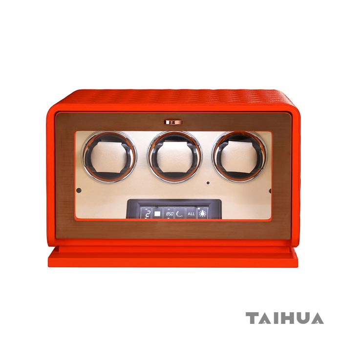 Luxury Leather Automatic Three Watch Winder with Black/Green/Orange